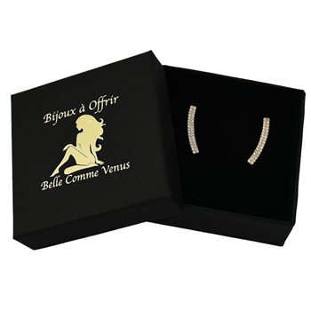 Boucles d'oreilles grimpantes barre 2 rangs contour de lobe serti d'oxydes de zirconium Plaqué OR 750 3 microns