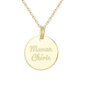 Collier médaille gravée Maman Chérie Plaqué OR 750 3 microns