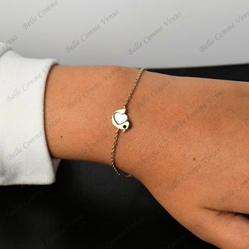 Bracelet oiseau coeur de nacre oeil oxyde de zirconium noir Plaqué OR 750 3 microns