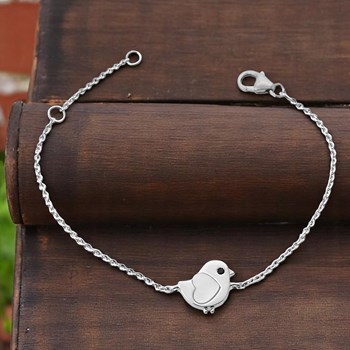Bracelet oiseau coeur de nacre oeil oxyde de zirconium noir Argent 925 Rhodié