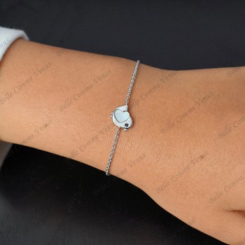 Bracelet oiseau coeur de nacre oeil oxyde de zirconium noir Argent 925 Rhodié