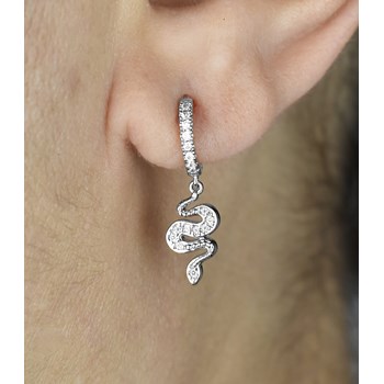 Boucles d'oreilles Mini Créoles serpent pendant serti d'oxydes de zirconium Argent 925 Rhodié