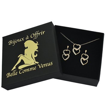 Parure 2 coeurs superposés sertis d'oxydes de zirconium Plaqué OR 750 3 microns