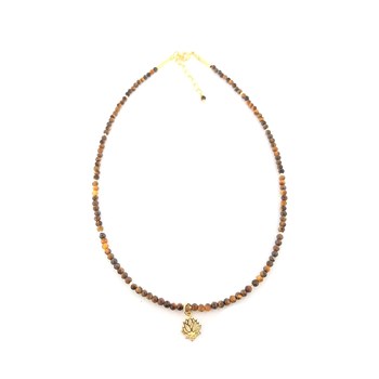 Collier OEil De Tigre Fleur De Lotus Argent 925 Doré