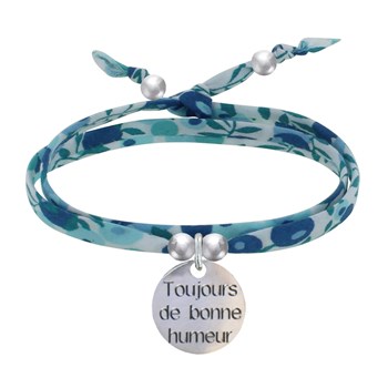 Bracelet Double Tour Lien Liberty et Médaille Toujours de Bonne Humeur Argent 925 - Turquoise