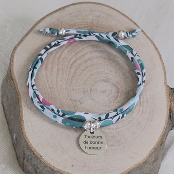 Bracelet Double Tour Lien Liberty et Médaille Toujours de Bonne Humeur Argent 925 - Turquoise