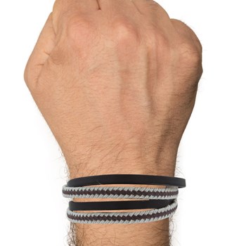 Bracelet Homme Double Tour Cuir Marron Fonc? Tresse en Lin Marron et Beige - taille 20 cm