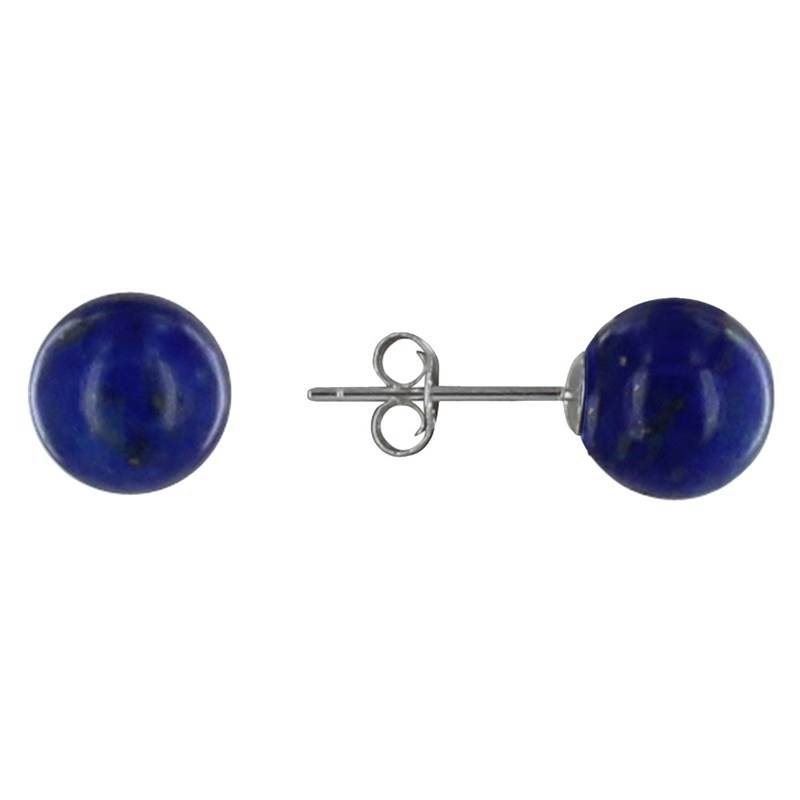 Boucles d'Oreilles Clou Argent 925 et Perles de Lapis Lazuli 8 mm