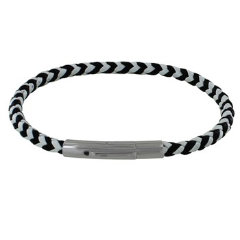Men's Bracelet Black and White Round Braided Leather - size 18 cm