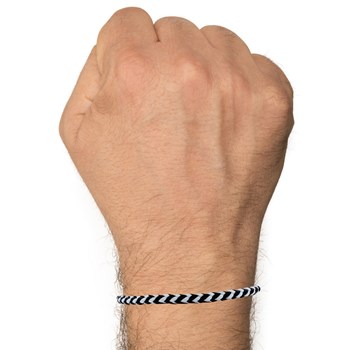 Men's Bracelet Black and White Round Braided Leather - size 18 cm