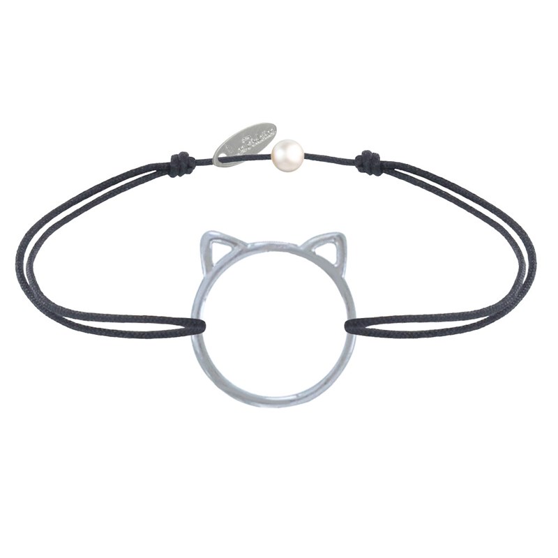 Bracelet Lien Médaille Argent 925 Tête de Chat Ajouré - Gris