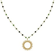 Collier Plaqué Or Soleil de Billes Ajouré et Perles Facettées Rubis Zoïsite