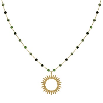 Collier Plaqué Or Soleil de Billes Ajouré et Perles Facettées Rubis Zoïsite