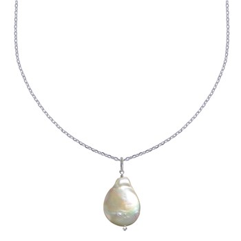 Collier Argent Rhodié Perle de Nacre Plate