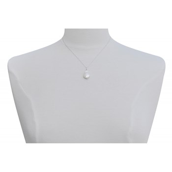 Collier Argent Rhodié Perle de Nacre Plate