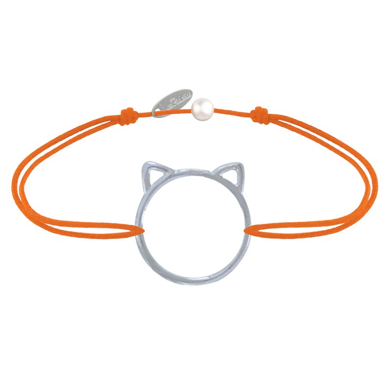 Bracelet Lien Médaille Argent 925 Tête de Chat Ajouré - Orange