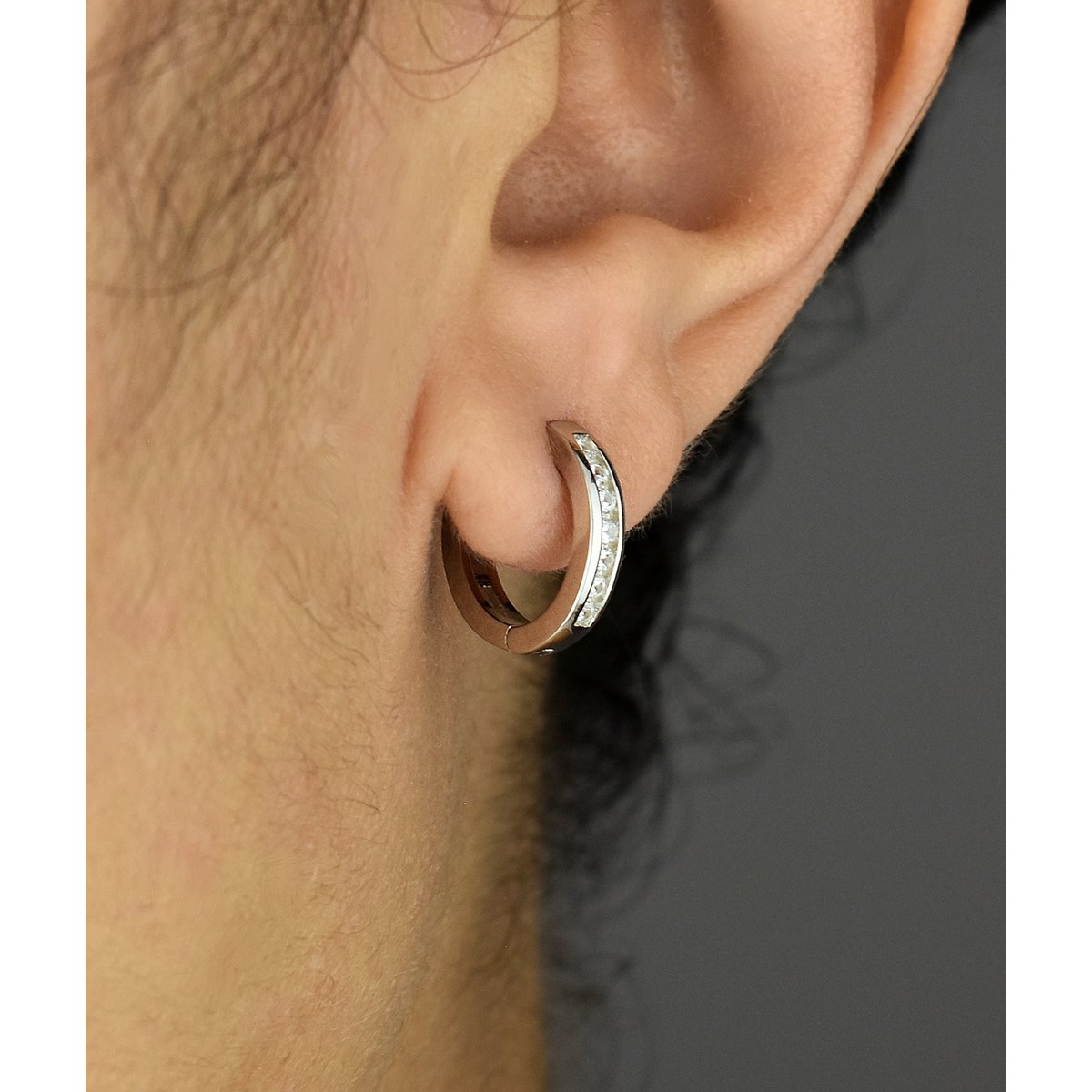 Boucles d'oreilles créoles anneau d'oxyde de zirconium Argent 925 Rhodié - vue 2