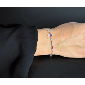 Bracelet plumes et perles colorées Argent 925 Rhodié