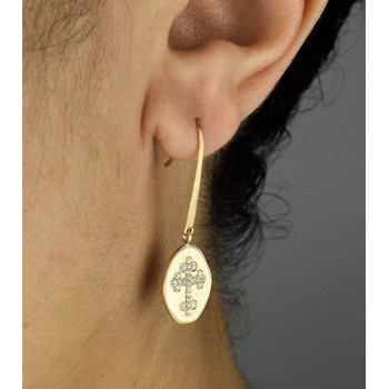 Boucles d'oreilles croix fleur de lys sertie d'oxydes de zirconium Plaqué OR 750 3 microns