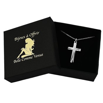 Collier croix ciselée Argent 925 Rhodié