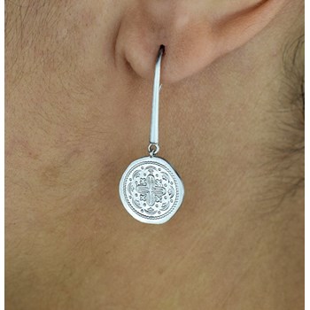 Boucles d'oreilles croix médaille antique Argent 925 Rhodié