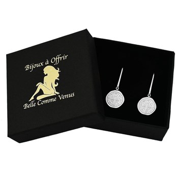 Boucles d'oreilles croix médaille antique Argent 925 Rhodié