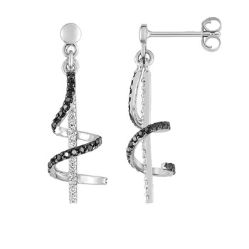 Boucles d'oreilles femme - Pendante - Argent 925 - Oxyde de zirconium blanc et noir