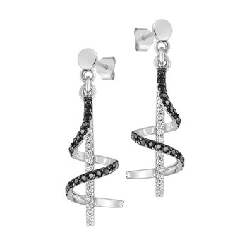 Boucles d'oreilles femme - Pendante - Argent 925 - Oxyde de zirconium blanc et noir