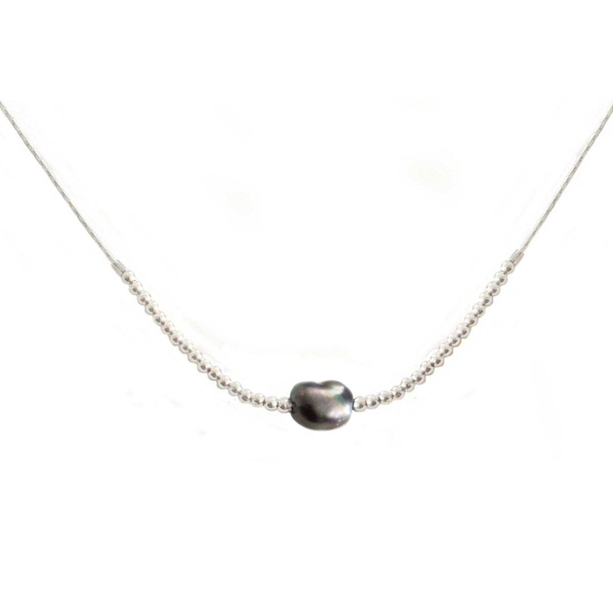 Collier perle d 'eau douce fumé en argent 925