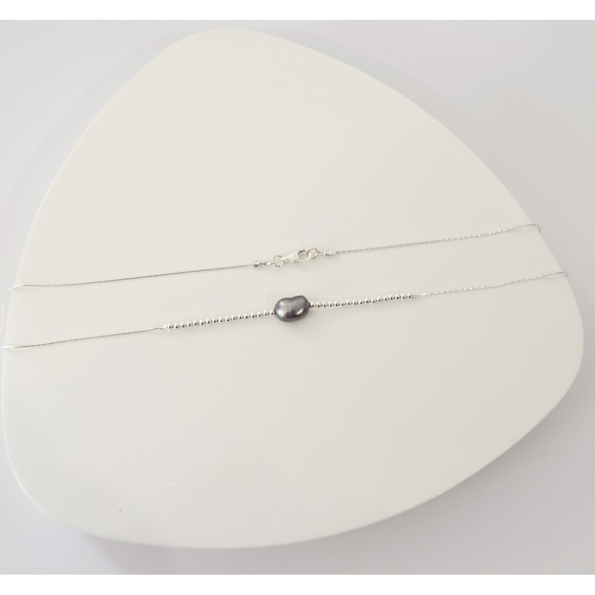 Collier perle d 'eau douce fumé en argent 925 - vue 2