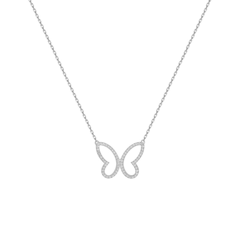 Collier papillon Femme - Oxyde de zirconium - Argent 925 - Longueur : 42 cm