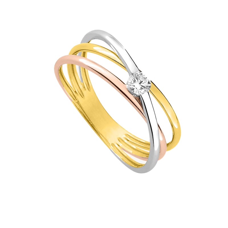 Bague Femme - 3 ors - Oxyde de zirconium - Or 9 Carats - vue 2