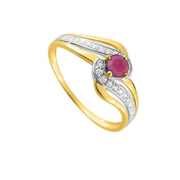 Bague femme - Rubis et Oxyde de zirconium - Or 9 Carats
