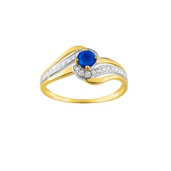 Bague femme - Saphir et Oxyde de zirconium - Or 9 Carats