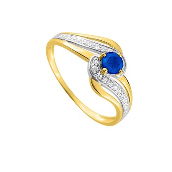 Bague femme - Saphir et Oxyde de zirconium - Or 9 Carats