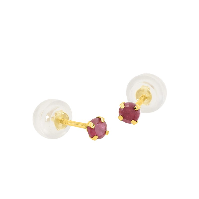Boucles d'oreilles femme - rubis - Or 9 Carats - Diamètre : 3mm - vue 2