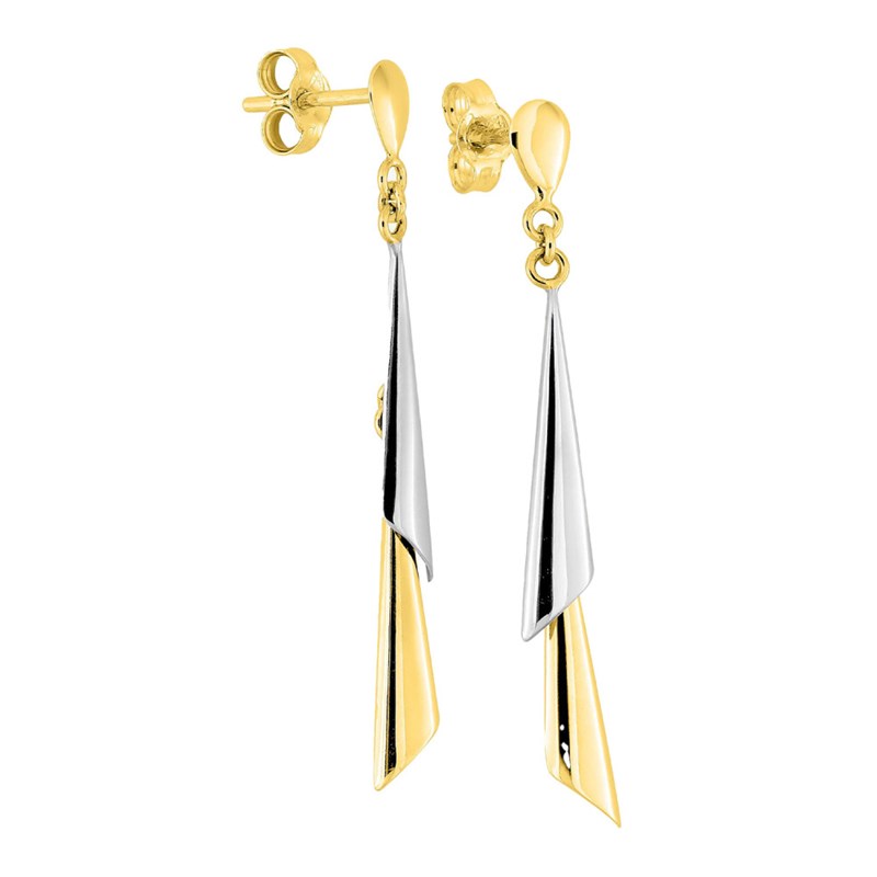 Boucles d'oreilles femme bicolores pendantes - Or 9 Carats - vue 2