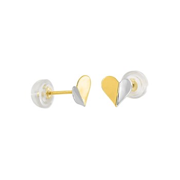 Boucles d'oreilles enfant - Or 9 Carats - Coeur Bicolore