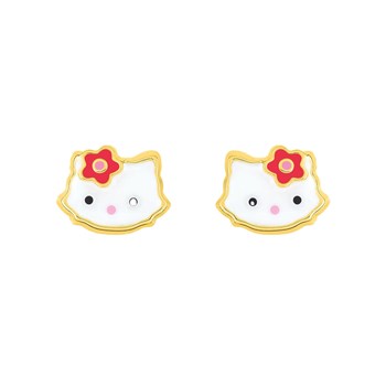 Boucles d'oreilles clou enfant - Or 9 Carats - Chat - Largeur : 8mm - Hauteur : 6mm