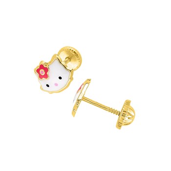 Boucles d'oreilles clou enfant - Or 9 Carats - Chat - Largeur : 8mm - Hauteur : 6mm