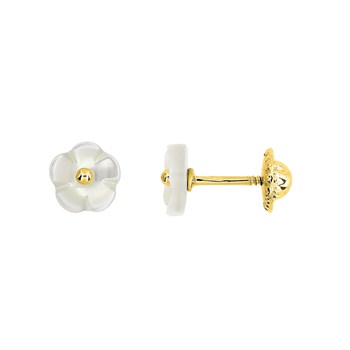 Boucles d'oreilles enfant - nacre - Or 9 Carats - Fleur