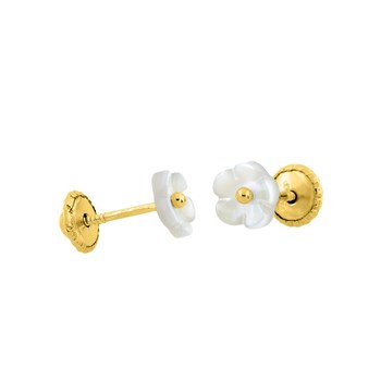 Boucles d'oreilles enfant - nacre - Or 9 Carats - Fleur