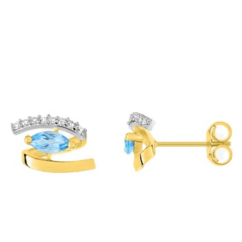 Boucles d'oreilles bicolores femme - topaze - Or 9 Carats