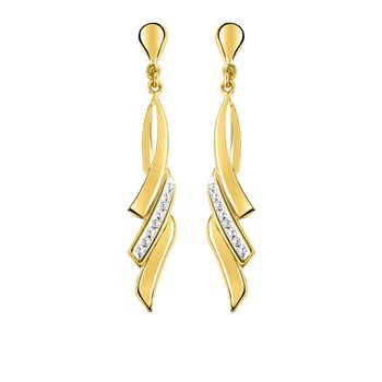 Boucles d'oreilles bicolores pendantes femme - Oxydes de zirconium - Or 9 Carats