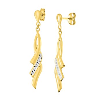 Boucles d'oreilles bicolores pendantes femme - Oxydes de zirconium - Or 9 Carats