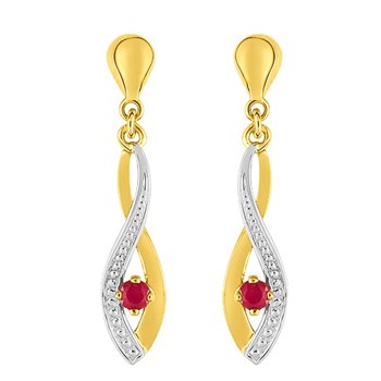 Boucles d'oreilles bicolores pendantes femme - rubis - Or 9 Carats