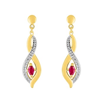 Boucles d'oreilles bicolores pendantes femme - rubis - Or 9 Carats