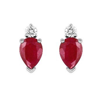 Boucles d'oreilles Femme - Or 18 Carats - Diamant et Rubis