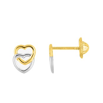 Boucles d'oreilles enfant bicolores - Or 18 Carats - Coeur