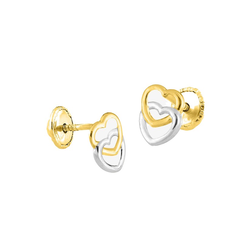 Boucles D Oreilles Enfant Bicolores Or 18 Carats Coeur TOUS MES